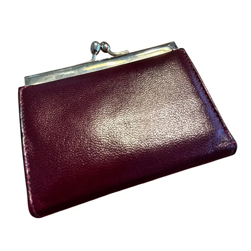 Vintage burgundy red leather coin purse wallet Lord & Taylor Made in Italy